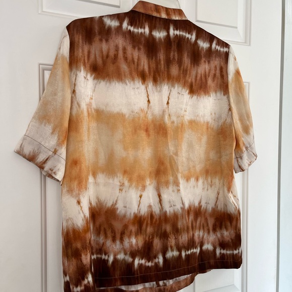 SOLD MANGO Tie-Dye Satin Round Collar Button Front Shirt Size S - Picture 9 of 16